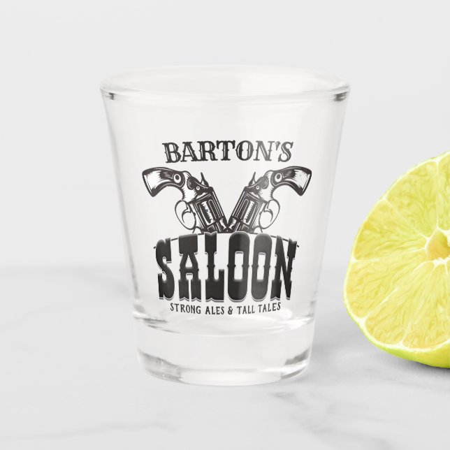 Personalised NAME Wild West Gun Revolver Saloon Shot Glass (Front)