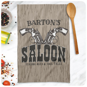 Personalised NAME Wild West Gun Revolver Saloon Tea Towel