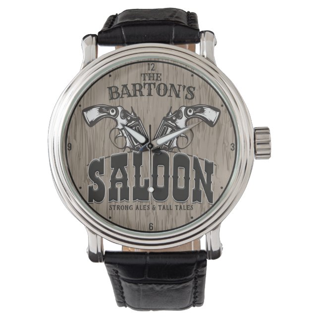 Personalised NAME Wild West Gun Revolver Saloon Watch (Front)