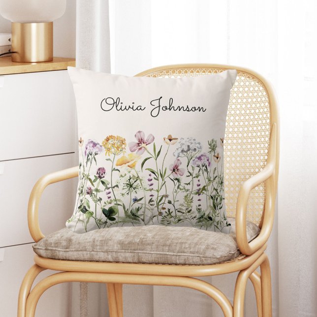 Personalised Name Wildflower Garden Cushion (In situ)