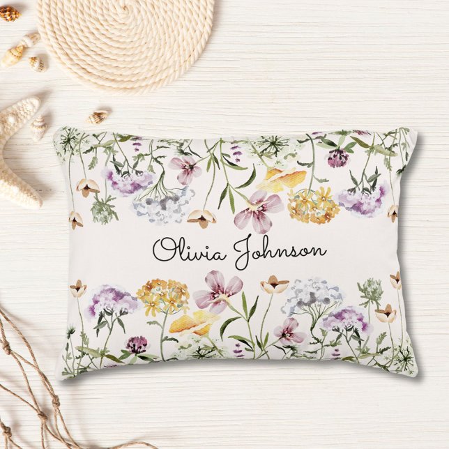 Personalised Name Wildflower Garden Decorative Cushion (In situ)