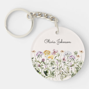 Personalised Name Wildflower Garden Key Ring