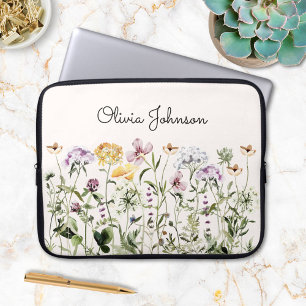 Personalised Name Wildflower Garden Laptop Sleeve