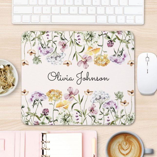 Personalised Name Wildflower Garden Mouse Pad (In situ office desk)