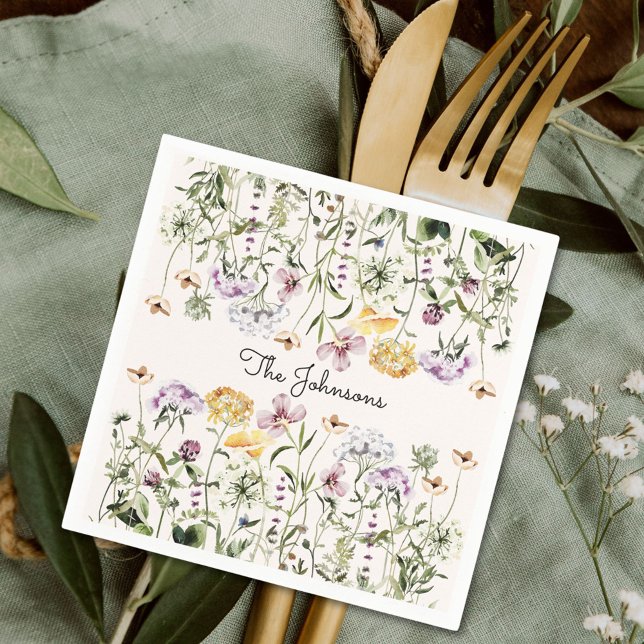 Personalised Name Wildflower Garden Napkin (In situ)