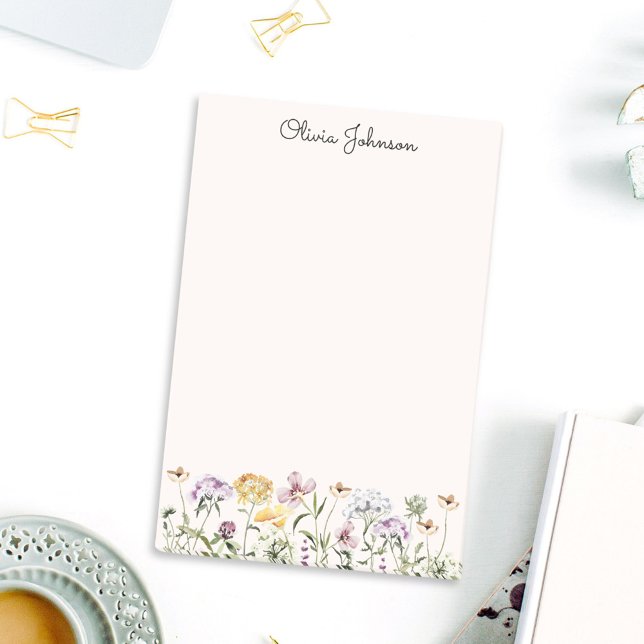 Personalised Name Wildflower Garden Post-it Notes (In situ Office desk)