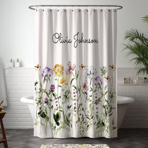 Personalised Name Wildflower Garden Shower Curtain