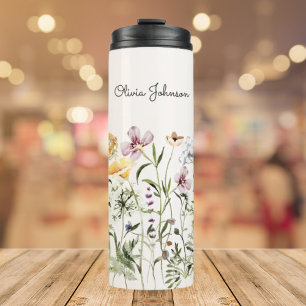 Personalised Name Wildflower Garden Thermal Tumbler