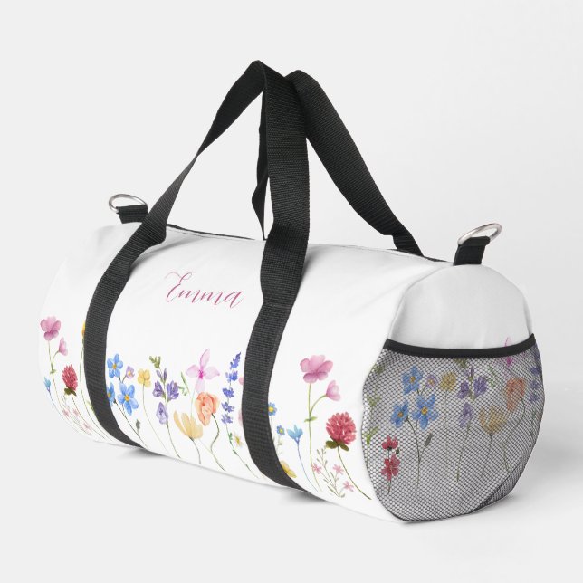 Personalised Name Wildflower Pattern Elegant Duffle Bag (Right Corner)