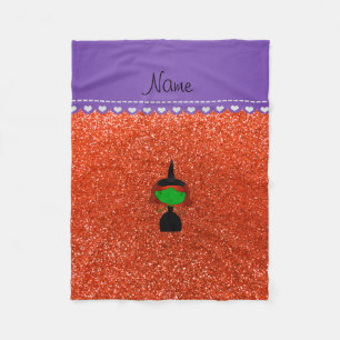 Personalised name witch neon orange glitter fleece blanket
