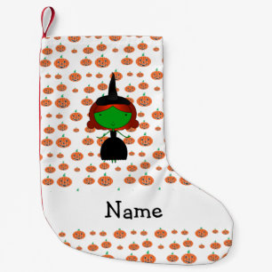 Personalised name witch orange pumpkins small christmas stocking