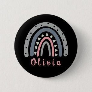 Personalised Name with Cool Boho Rainbow  6 Cm Round Badge