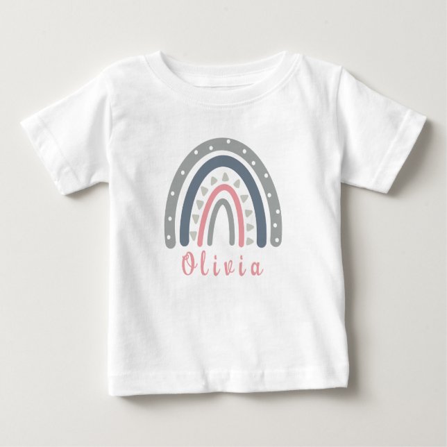 Personalised Name with Cool Boho Rainbow  Baby T-Shirt (Front)