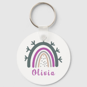 Personalised Name with Cute Boho Rainbow Key Ring