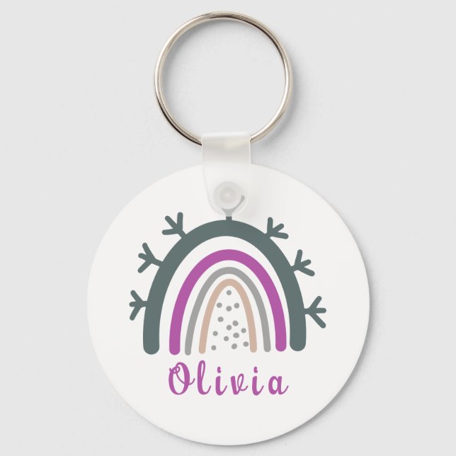 Personalised Name with Cute Boho Rainbow   Key Ring (Front)