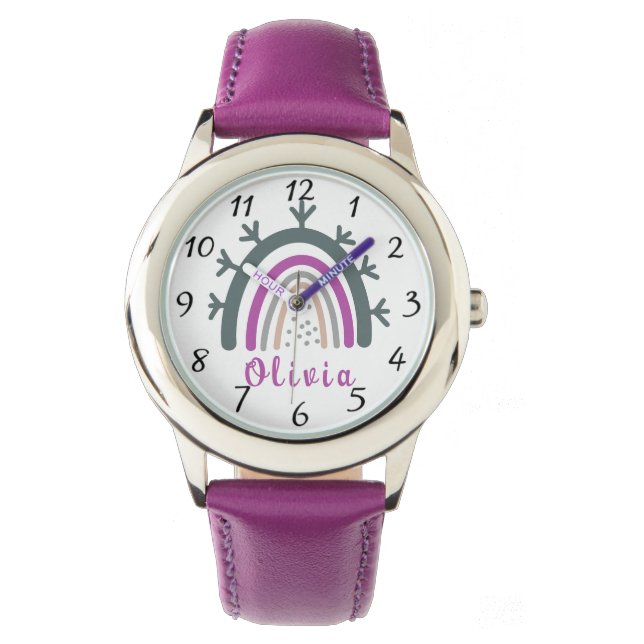 Personalised Name with Cute Boho Rainbow  Watch (Front)
