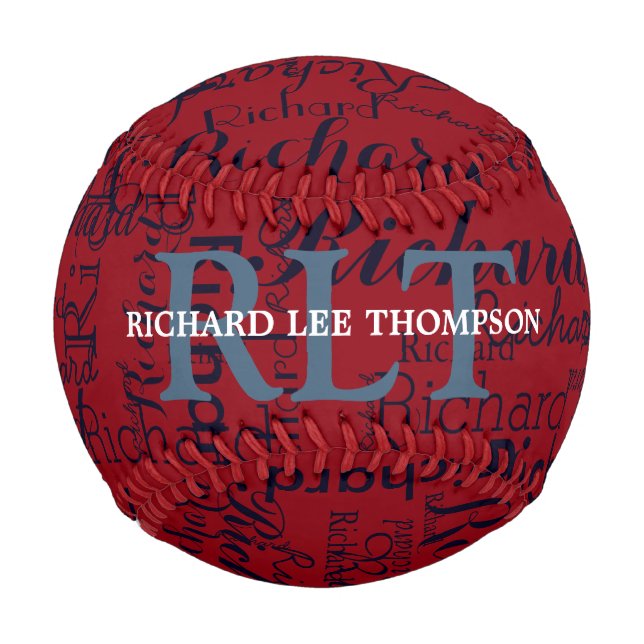 personalised name with initials monogram baseball (Front)
