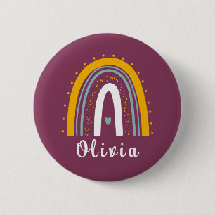Personalised Name with Minimalist Boho Rainbow 6 Cm Round Badge