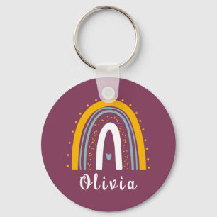 Personalised Name with Minimalist Boho Rainbow Key Ring