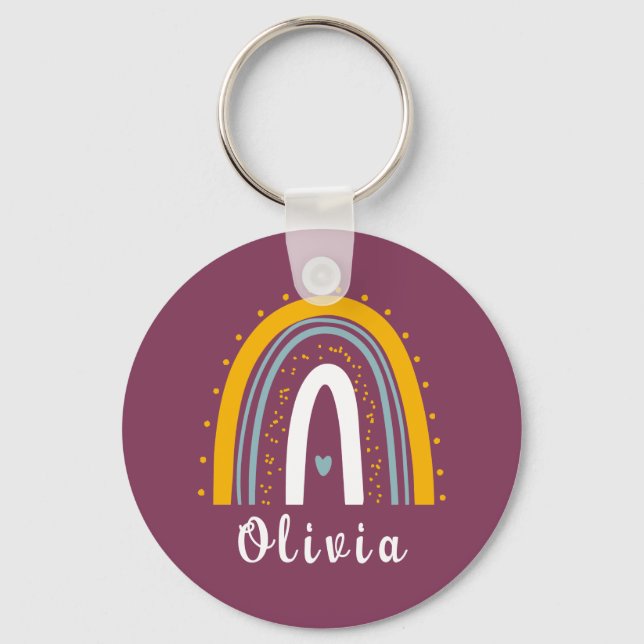 Personalised Name with Minimalist Boho Rainbow   Key Ring (Front)