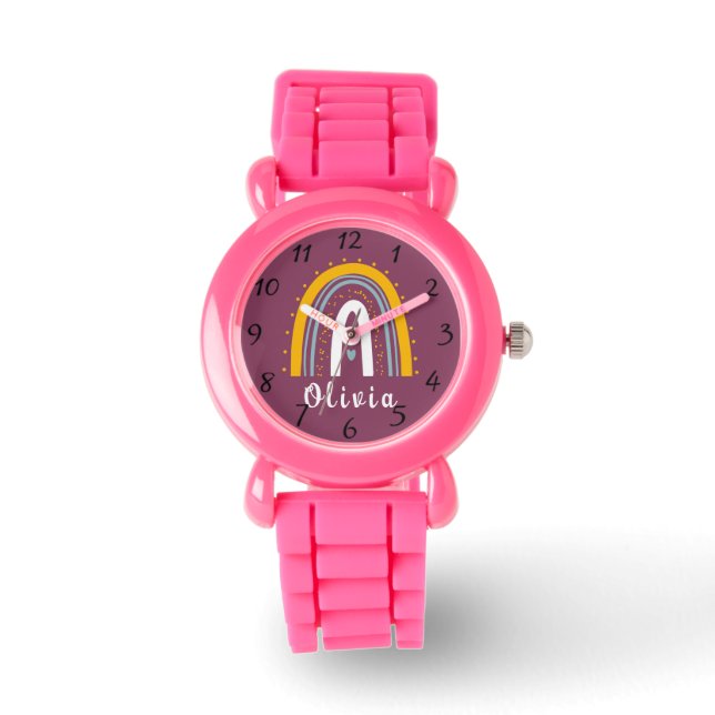 Personalised Name with Minimalist Boho Rainbow Watch (Front)