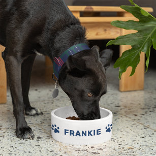 Personalised Name with Navy Blue Paw Prints Bowl