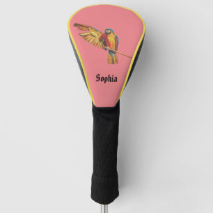Personalised Name with parrot macaw bird pink Golf Head Cover