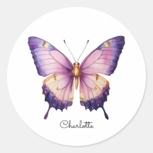 Personalised Name with Pink Butterfly Classic Round Sticker