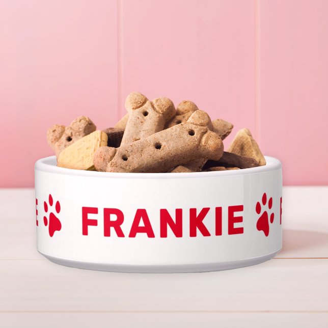 Personalised Name with Red Paw Prints Bowl (Creator Uploaded)