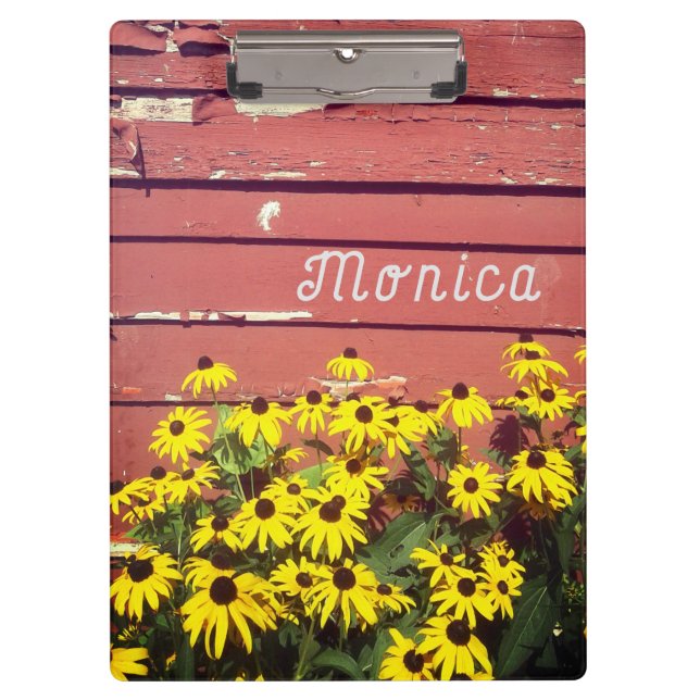 Personalised Name with Rustic Wood & Flowers Clipboard (Front)