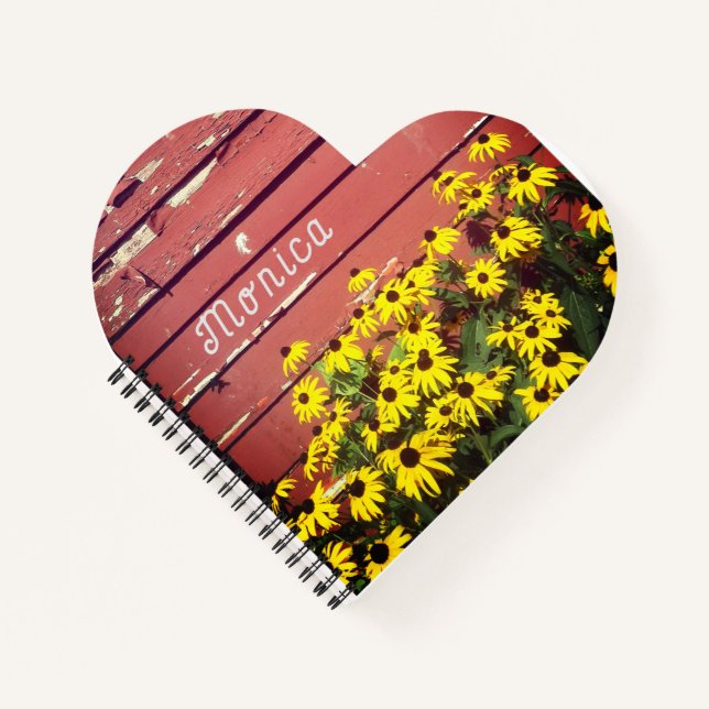 Personalised Name with Rustic Wood & Flowers  Notebook (Front)