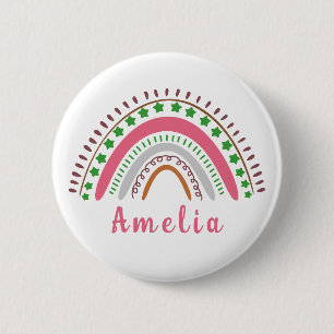 Personalised Name with Whimsical Boho Rainbow 6 Cm Round Badge