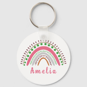 Personalised Name with Whimsical Boho Rainbow Key Ring