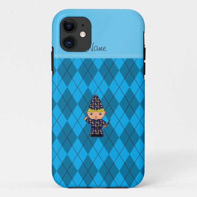 Personalised name wizard sky blue argyle Case-Mate iPhone case (Back)