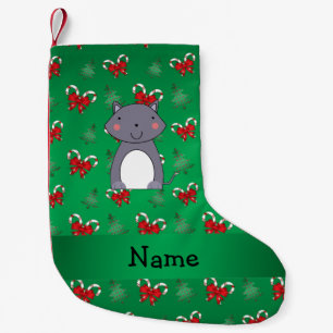 Personalised name wolf green candy canes bows small christmas stocking