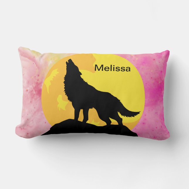 Personalised name wolf lumbar cushion (Front)