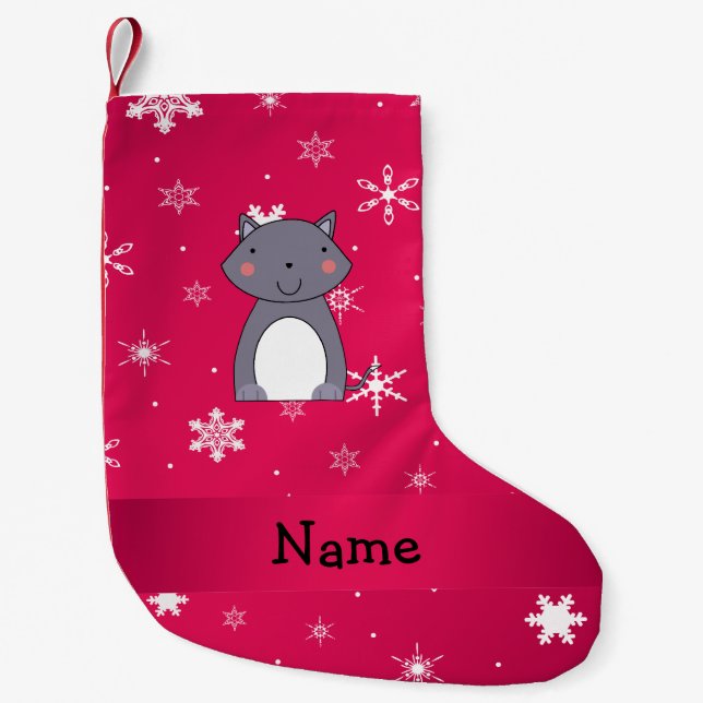 Personalised name wolf pink snowflakes small christmas stocking (Front)