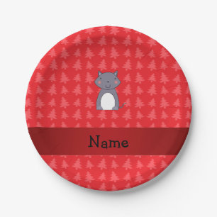 Personalised name wolf red christmas trees paper plate