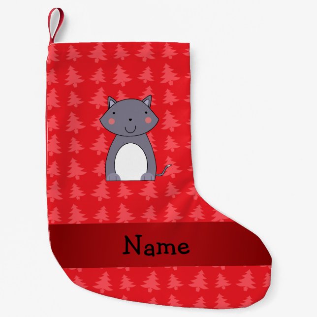Personalised name wolf red christmas trees small christmas stocking (Front)