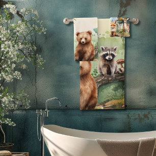 Personalised Name Woodland Animals Bath Towel Set