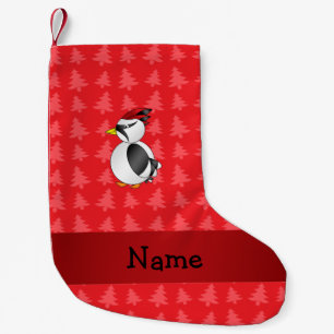 Personalised name woodpecker red christmas trees small christmas stocking
