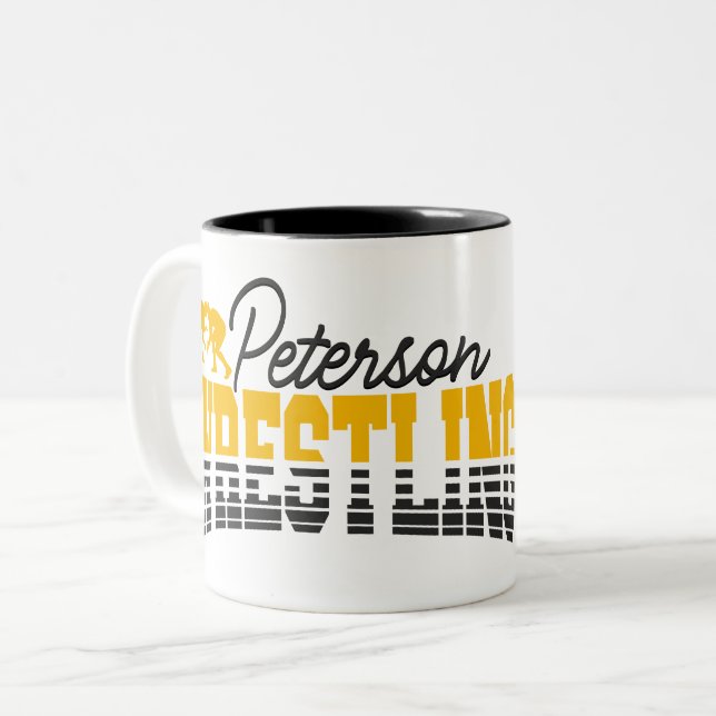Personalised NAME Wrestling School Team Wrestler Two-Tone Coffee Mug (Front Left)