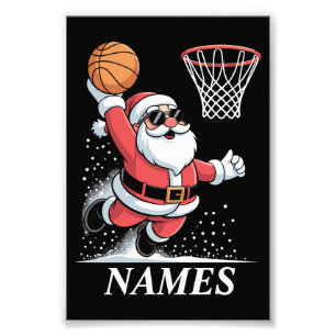 Personalised Name Xmas Santa Dunking Basketball Photo Print