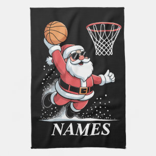 Personalised Name Xmas Santa Dunking Basketball Tea Towel