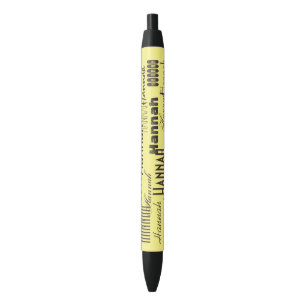 Personalised Name Yellow and Black Ink Pen