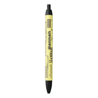 Personalised Name Yellow and Black Ink Pen