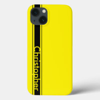 Personalised Name Yellow and Black Racing Stripe