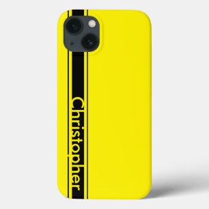 Personalised Name Yellow and Black Racing Stripe iPhone 13 Case