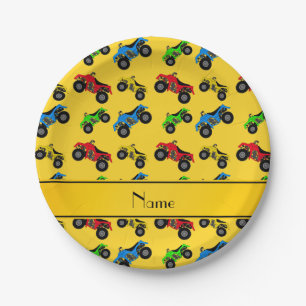Personalised name yellow atv pattern paper plate