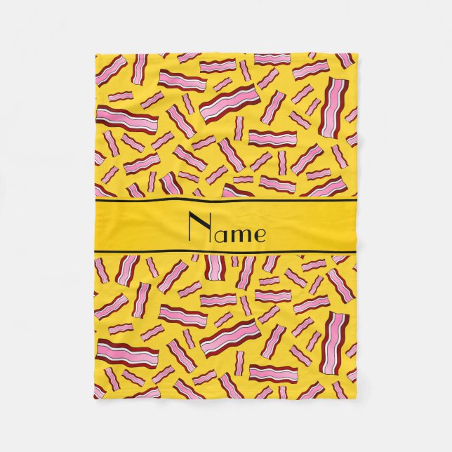 Personalised name yellow bacon pattern fleece blanket (Front)